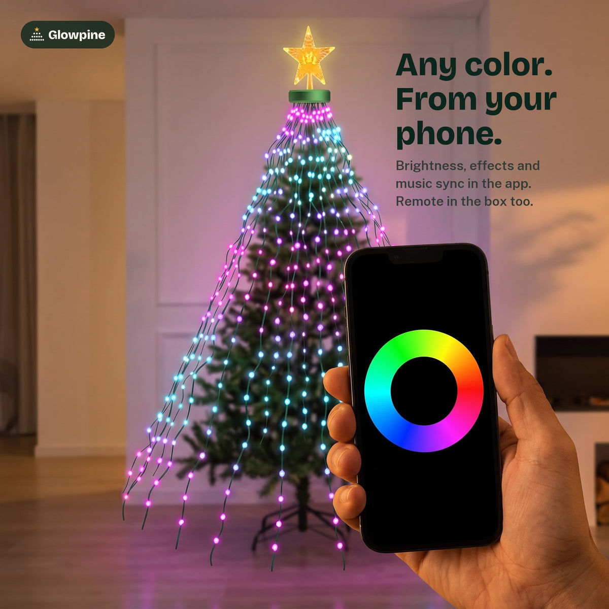 Choosing a color for the tree lights in the phone app
